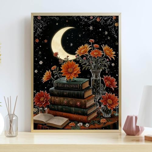 Lzyueyuan Book Flower Stamped Cross Stitch Kits for Adults Beginner, Moon Cross Stitch Ornament Kits Counted Embroidery Needlepoint Kits Home Decor 11.8X15.7inch - Image 5