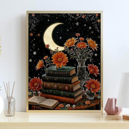 Lzyueyuan Book Flower Stamped Cross Stitch Kits for Adults Beginner, Moon Cross Stitch Ornament Kits Counted Embroidery Needlepoint Kits Home Decor 11.8X15.7inch - Image 5