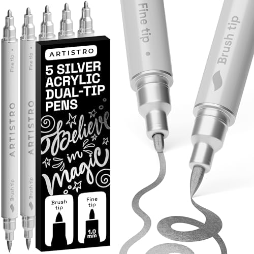 ARTISTRO 5 Silver Dual-Tip Acrylic Paint Marker Pens for Drawing by ARTISTRO
