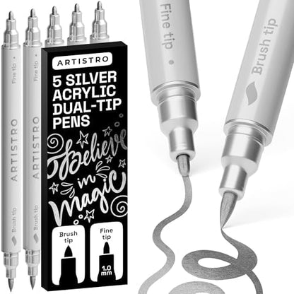 ARTISTRO 5 Silver Dual-Tip Acrylic Paint Marker Pens for Drawing by ARTISTRO