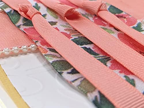 Ribbon Storage, DIY Greeting Card Kit Ribbon Cards Handmade DIY Card Kits Card Making Kit, Thank You & Birthday Cards Card Kit for 10 Project Card (Coral Flowers & Pearls) - Image 7