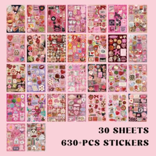PRSTINCOL Sweetheart Vintage Style Sticker Book, 30 Pages of Aesthetic Stickers for Journaling Adults, Cute Retro Floral and Love Ephemera, 8.3 by 5.5 Inches, Over 550 Pieces - Image 3