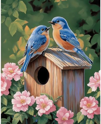 Natuyalo Paint by Numbers Kit for Adults, Blue Birds Paint By Number Kits for Beginner Animals House Acrylic Painting Kit Adults' Paint-by-Number Kits for Gift Home Wall Decor 16x20 inch by Natuyalo
