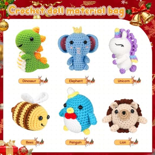 hisucbetter 6Pcs Beginner Crochet Starter Kit, Creative Birthday Gifts for Adults & Kids, Popular DIY Patterns, 40% Extra Yarn Crochet Animals Kits with Step-by-Step Video Tutorials - Image 4