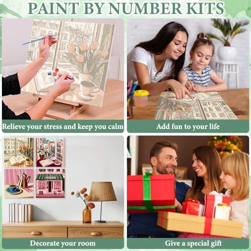 NAIMOER 4 Pack Coffee Bread Paint by Numbers Kits for Adults Beginner with Wooden Framed, Color by Numbers on Canvas Painting Kits for Adults, Easy Paint DIY Acrylic for Home Wall Decor 8X8 Inch - Image 6