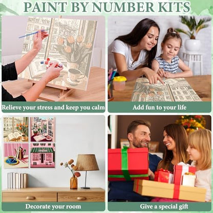 NAIMOER 4 Pack Coffee Bread Paint by Numbers Kits for Adults Beginner with Wooden Framed, Color by Numbers on Canvas Painting Kits for Adults, Easy Paint DIY Acrylic for Home Wall Decor 8X8 Inch - Image 6