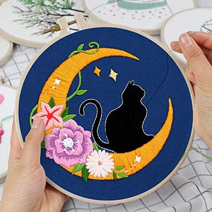 Louise Maelys Cat Moon Embroidery Kit for Beginners Floral DIY Craft Set - Image 4