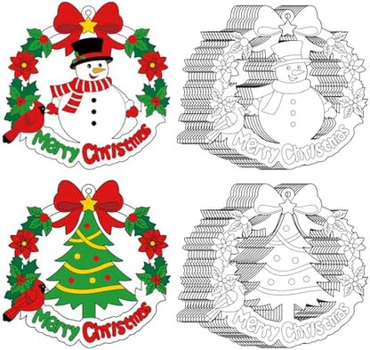 Sereliy 24 Pcs Christmas Coloring Wreath Crafts for Kids, Color Your Own Christmas Crafts, DIY Paper Xmas Wreath for Classroom Activities Games. (Xmas 24) by Sereliy