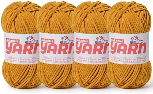 4 Pack Plush Chunky Chenille Yarn for Crocheting, Soft Fluffy Velvet Yarn for Crocheting Amigurumi, Fuzzy Baby Blanket Knitting 400g/524yds Bulky(4 Ginger Color) by Sekafris