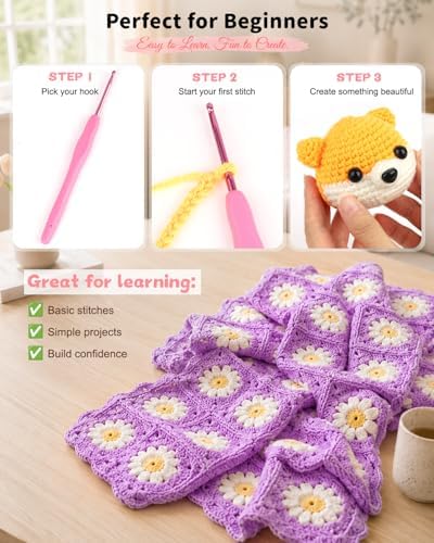 Aeelike Crochet Kit for Beginners- Ideal DIY Craft Gift for Women, Pink - Image 2