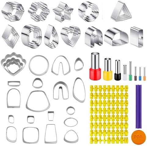 60 Pcs Clay Tools Set,Polymer Clay Earring Making Kit, 51 Shapes Stainless Steel Clay Cutters with 8 Circle Shape Cutters 1 Clay Letter Stamp Jewelry Making Sculpting Clay (60Pcs) by Unknown