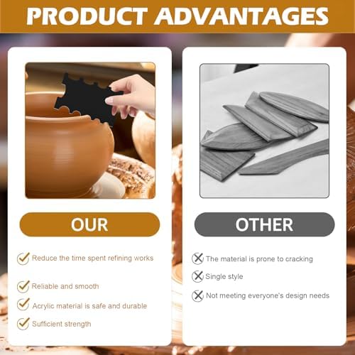 12Pcs Acrylic Pottery Rim Lifter and Pottery Ribs Foot Shaper Kit Pottery Ribs Pottery Carving Tools Pottery Shaping Toolm for Plate, Bowl,Slab Forms DIY Carving Molds Clay Ceramics,4 Design - Image 6