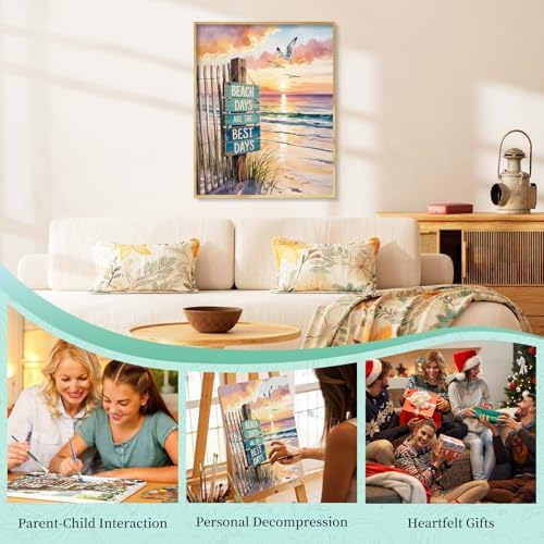 Paint by Numbers Kit for Adults, Beach DIY Acrylic Painting Kit, 16x20 Inch - Image 7