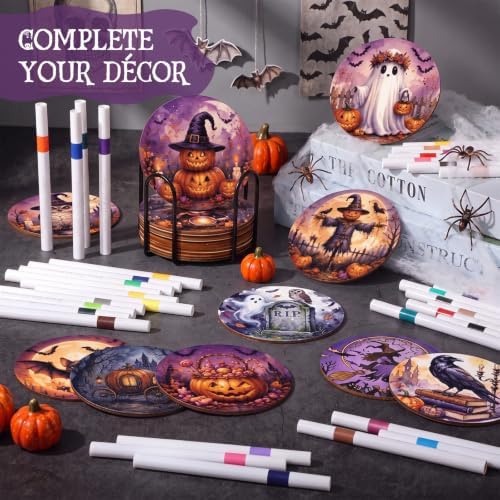 Reallnaive 77 Pcs Wooden Coasters Paint Kit, Halloween - Image 4