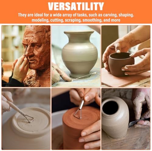 80 Pcs Pottery Tool Kit Sculpting Clay Tool Includes Clay Cutting Modeling Trimming with Wooden Handles Carving Kit for Beginners Carving Shaping - Image 3