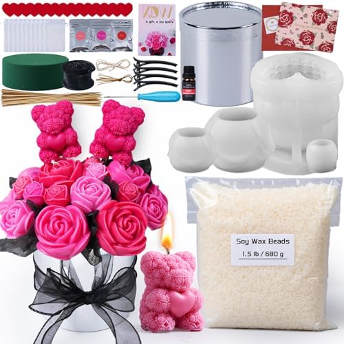 Rose Candle Making Kit with Round Gift Box,DIY Soy Wax Kit (Silvery) by KDW