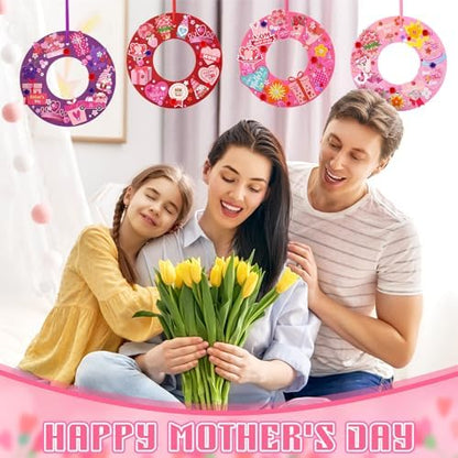 Wavwavw 472 Pcs Mother's Day Craft Kits Flower DIY Wreath Craft Kit Mother's Day Wreath Arts Decorations with Tulip Heart Flower Stickers for Mom Gift - Image 2