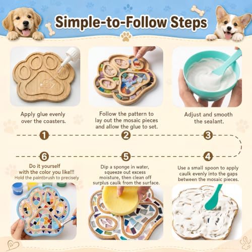 luperasol DIY Dog Paw Mosaic Tiles for Crafts, Mixed Color, 6 PCS - Image 4