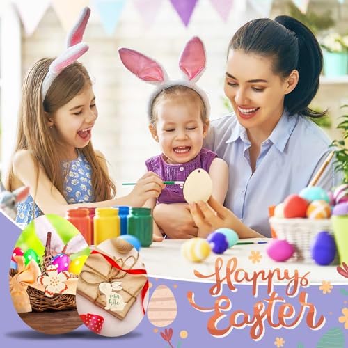 80PCS Wooden Easter Ornaments to Paint, 8 Styles DIY Blank Unfinished Wood Cutouts Ornament for Crafts Hanging Decorations, Egg Rabbit Bunny Butterfly Flower Hen Happy Easter - Image 4