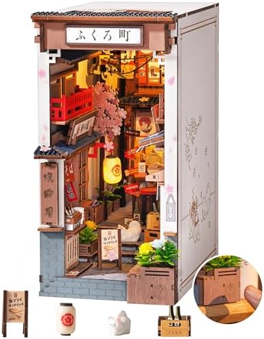 ROBOTIME Japanese Book Nook Kits, DIY Miniature House Kit for Adults 3D Wooden Puzzle, Bookends Bookshelf Diorama Creative Decorative Crafts Kits Unique Gifts for Teens & Beginners (Sakura Wine Alley) by ROBOTIMEBuildingThingstoLife