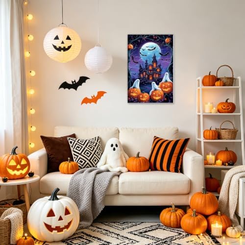 NAIMOER Halloween Paint by Numbers Kits for Adults Beginner with Wooden Framed, Ghosts Pumpkin Color by Numbers on Canvas Painting Kits for Adults, Easy Paint DIY Acrylic for Home Wall Decor 8X12 Inch - Image 3