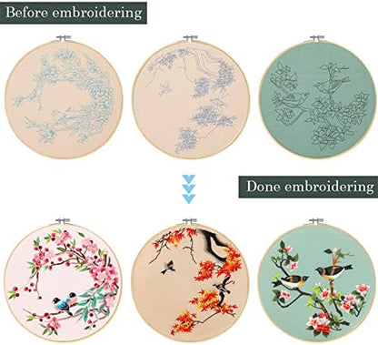 Santune 3 Pack Embroidery Kit for Adults Cross Stitch Kits for Beginners with Bird Patterns,3 Instructions,1 Hoop,Threads and 6 Needles,Hand Needlepoint Sets for Women - Image 4