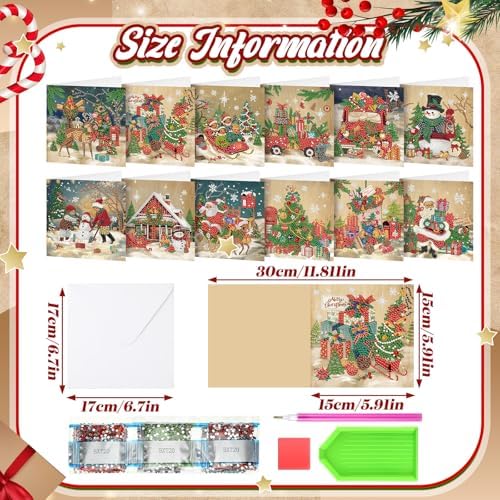 Saillong 12 Pack Vintage Christmas Diamond Art Cards with Envelopes - Image 4