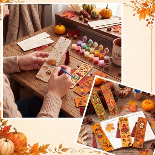 Kosiz 12 Pcs Fall Thanksgiving Paint by Number Kit for Adult Wood Bookmark - Image 6