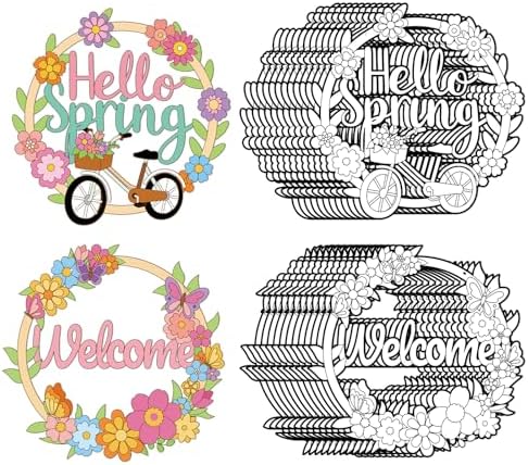 Sereliy 24 Pcs Spring Coloring Wreath Crafts, Color Your Own Flower Crafts, DIY Paper Wreath for Spring Home Activities Games. (Spring.24) by Sereliy