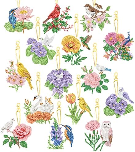 LAKEQUILL 15Pcs 5D DIY Diamond Art Painting Keychain Kits - Double Sided Flowers Animals Pendants Decorative Key Rings for Adults Beginners Craft by Unknown
