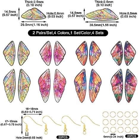 FASHEWELRY 56Pcs Resin Rainbow Butterfly Wings Charms Transparent Wings Earring Charms Feather Fairy Wings Pendants with Jewelry Findings for Crafts Jewelry Making - Image 6