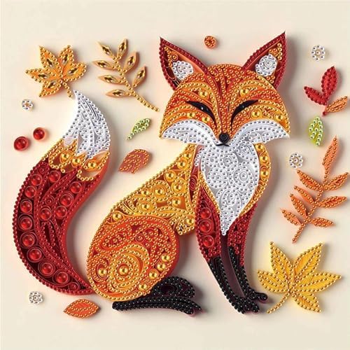 C'eitura Special Shape Fox Diamond Art Painting Kit, Partial Drill Quilling Art with Resin Rhinestones, 11.8x11.8 Inch 5D DIY Animal Series for Home Wall Decor, Unique Gift for Adults by C%27eitura