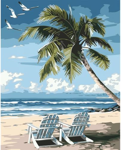 Natuyalo Paint by Numbers Kit for Adults - Beach DIY Adult Paint by Number Kits Seascape Acrylic Canvas Painting for Adults Beginners Kids Art Crafts Without Frame, 16x20 Inch by Natuyalo
