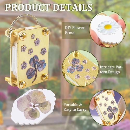 WANDIC 1set Metal Mini Clover Flower Press, Premium Botanical Pressing Tool with 20 Sheets Paper & Wrench for DIY Dried Flower Art Craft - Image 5
