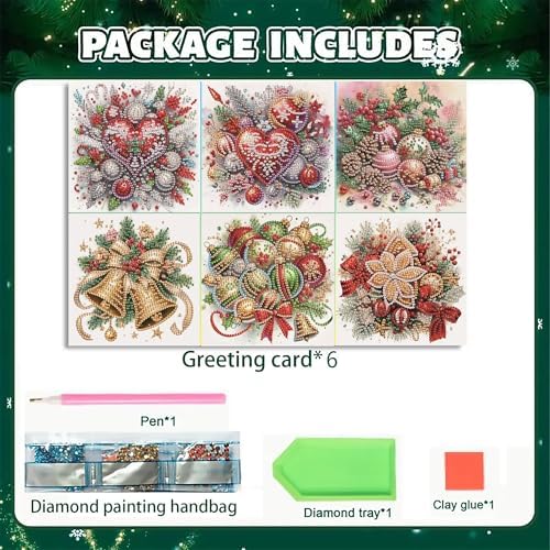 DIZAKIM 6 Pieces Christmas Theme Design Diamond Painting Greeting Card Set, DIY 5D Unique Rhinestone Art Embellishment Mosaic Christmas Greeting Card Crafts, Mosaic Handmade Creative Postcards (#8) - Image 3