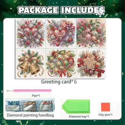 DIZAKIM 6 Pieces Christmas Theme Design Diamond Painting Greeting Card Set, DIY 5D Unique Rhinestone Art Embellishment Mosaic Christmas Greeting Card Crafts, Mosaic Handmade Creative Postcards (#8) - Image 3