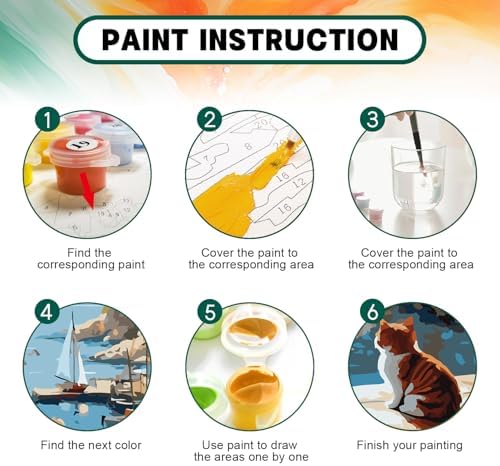 Possoco Paint by Numbers Kit for Adults Beginner Cat, Seaside Landscape Easy Adult Paint by Number Kits on Canvas, DIY Acrylic Number Painting for Adults Teens for Home Decor 16x20 Inch - Image 4