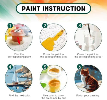 Possoco Paint by Numbers Kit for Adults Beginner Cat, Seaside Landscape Easy Adult Paint by Number Kits on Canvas, DIY Acrylic Number Painting for Adults Teens for Home Decor 16x20 Inch - Image 4