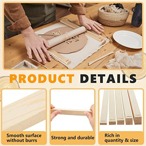 Sasylvia 10 Pcs Clay Pottery Rolling Pin Guides,5 Size,Wood Color - Image 3
