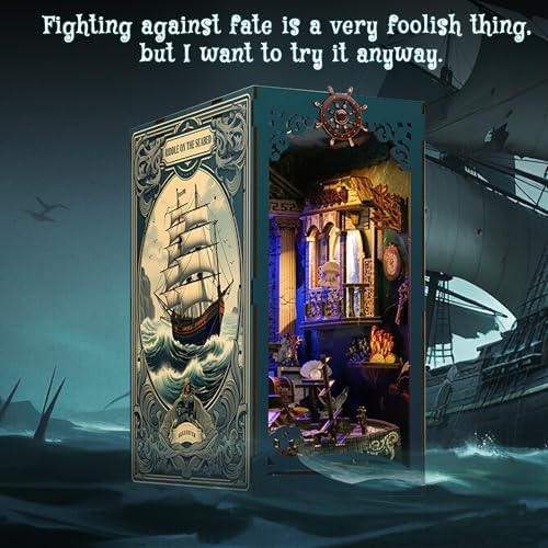 Book Nook, DIY Book Nook Kits for Adults, Ocean Adventure 3D Wooden Puzzle Bookend Bookshelf Insert Decor with LED Light - Image 3