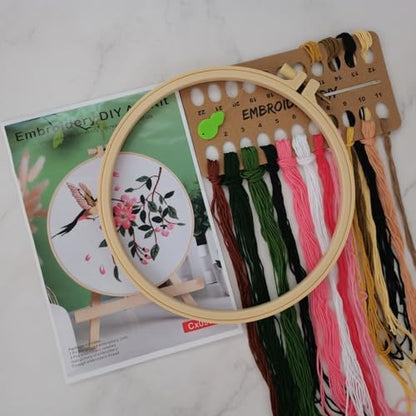 Esffaci Embroidery Starter Kit for Adult Beginner with Hummingbird Flower Pattern Hand Embroidery Set with Cloth Hoop Needle Threader Floss and Instruction - Image 2