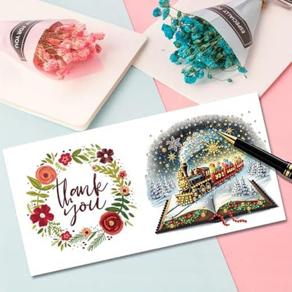 Christmas DIY Diamond Art Painting Greeting Cards Set, 5D Christmas Style Greeting Card, DIY Xmas Card Making Kits for Family Friends Handmade Gift - Image 5