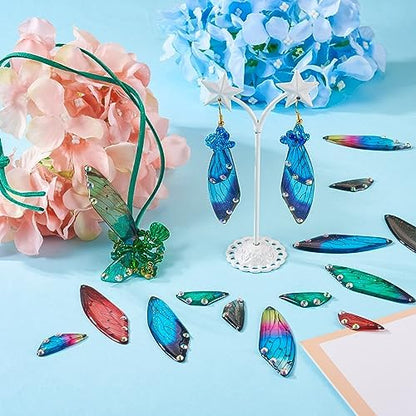 FASHEWELRY 20Pcs Resin Butterfly Wing Charms Rainbow Insects Wing Charms 5 Colors Dragonfly Feather Pendants for Crafts Jewelry Making - Image 2