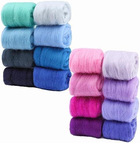WONVOC Needle Felting Wool 5.64oz/160g, Wool Roving, 16 Colors Felting Wool, Wool Roving for Needle Felting, for DIY Craft Materials and Felting Wool Craftsmen by wonvoc