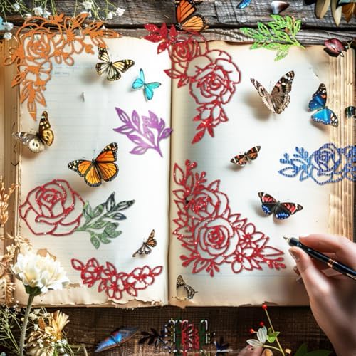 MAYJOYDIY Rose Corner Die Cuts for Card Making Flower Corner Frame Metal Cutting Dies Wedding Flower Leaves Embossing Cutting Stencil for Scrapbooking Craft Paper Valentine Card Gift Decoration - Image 3