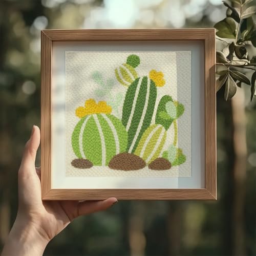 Doodlream Cartoon Cactus DIY Punch Needle Embroidery Kit for Adult Beginner, 9.4" Cactus Punch Stitching Craft Set for Starter with Frame, Fabric Pattern, Threader, Yarn, Pinch Needle - Image 6