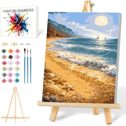 Mowana Beach Paint by Numbers Kit for Adults- Paint by Numbers for Adults Beginner, Sea Ocean Adult Paint by Number for Gift and Home Wall Decor(8 * 12 Inch) by Mowana
