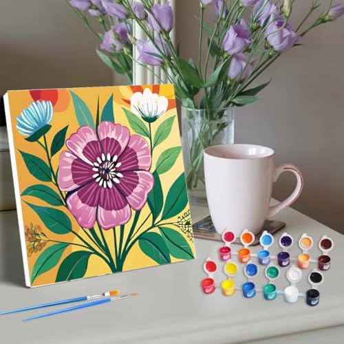 Canrichshop 4 Pack Framed Paint by Numbers Kit for Adults Beginner & All Ages 8-12 and More,Flowers Painting by Numbers, DIY Number Painting for Adults for Decor Present 8X 8 inch - Image 3