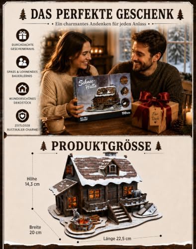 LED 3D Wooden Puzzle Winter Cabin DIY Miniature Building Kit with LED Lights - 3D Craft Rural Wooden Cabin Models Decor Gift for Adult - Image 6