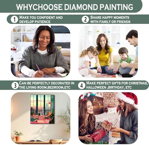 sdfkmlcdl Cozy New York City Black Cat Diamond Art Kits for Adults, Maximalist Tropical Window Kitty Full Drill Diamond Painting Kits for Adults Beginners, Cat Lover Gifts, 9.8x11.8 Inch - Image 7